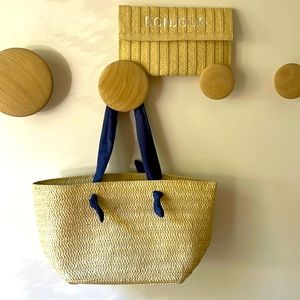 Woven Straw Beach Bag Set with Matching Clutch